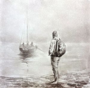 Графика, Морской пейзаж - Прогулка