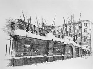 Графика, Городской пейзаж - ТПИ.1979.The Wall