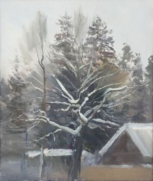 Живопись, Пейзаж - Дуб под снегом