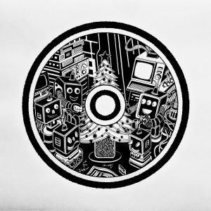 Графика, Акрил - Время Рождества (1) Веселые роботы наряжают новогоднюю ель