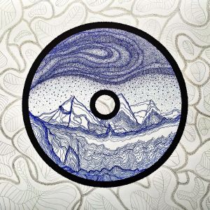 Графика, Пейзаж - Индиго (1) Зимний горный пейзаж с северным сиянием