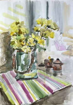 Графика, Натюрморт - Хризантемы