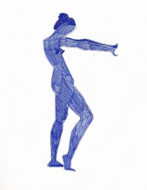 Графика, Ню (обнаженная натура) - Фигура синим цветом