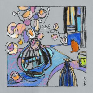 Графика, Натюрморт - Натюрморт с рыжим котом